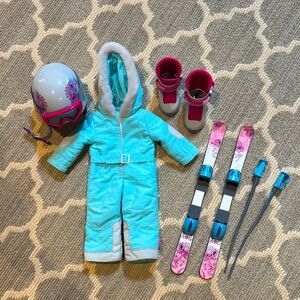 American Girl Doll Ski Outfit, Boots, Helmet, Goggles, Skis & Poles! Authentic!